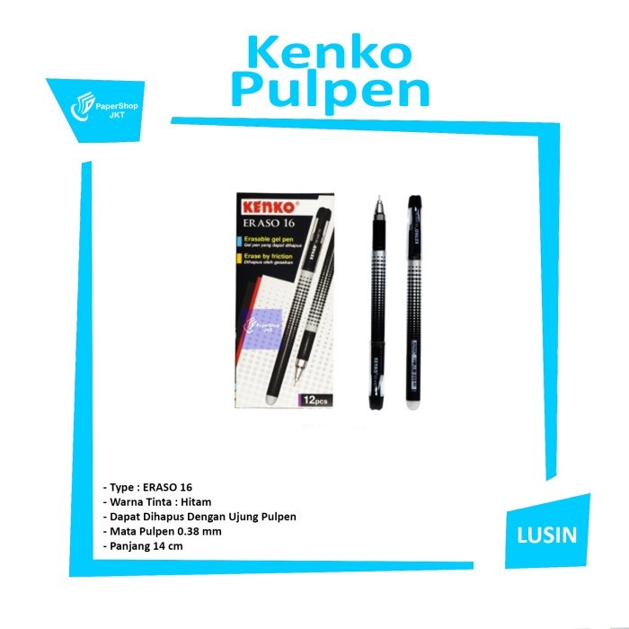 

[ LUSIN ] Pulpen Hapus KENKO Eraso 16 Erasable Bisa Dihapus Terlaris