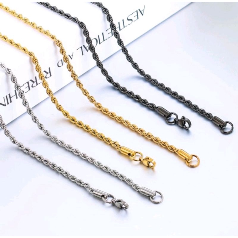 Kalung Titanium model Tambang , Kalung Titanium Anti karat, Kalung Titanium pria Wanita ( Agam Aksesoris)