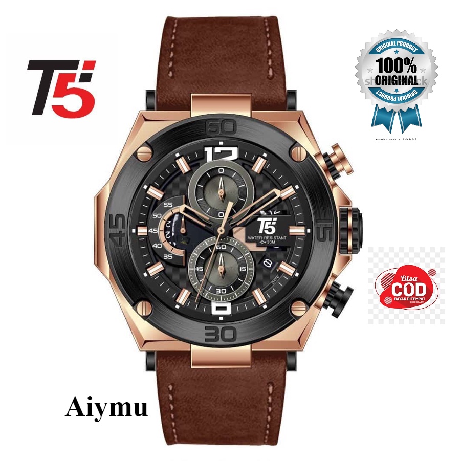 jam tangan pria T5 H3881 / T5 H 3881 Original Bergaransi crono aktif leather jam sport