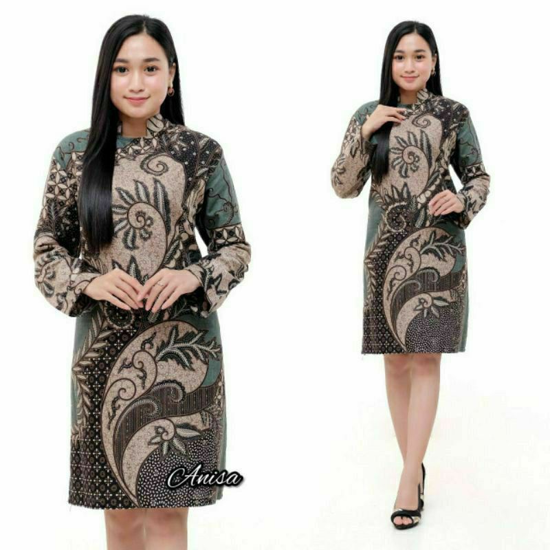 BAJU BATIK TUNIK LENGAN PANJANG MOTIF TUNIK KATE IJO