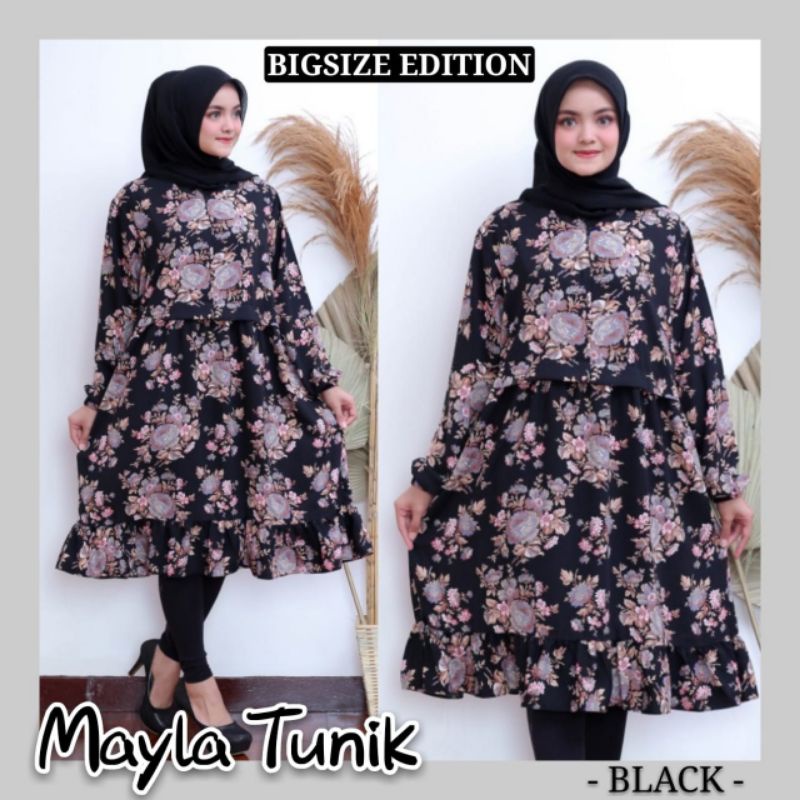 BISA COD TUNIK MAYLA HITAM JUMBO LD 120