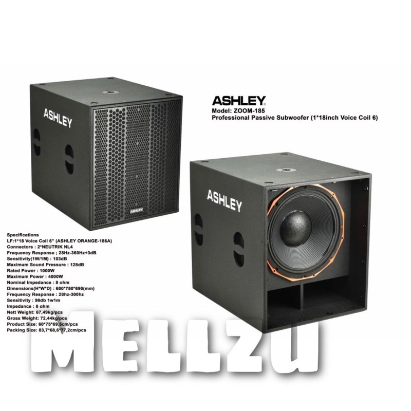 Subwoofer Pasif Ashley Zoom 185 Original Sub 18 inch Passive Zoom185
