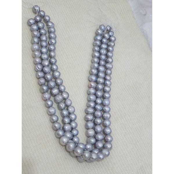 mutiara air tawar bulat abu-abu grade A per untai isi 40butir