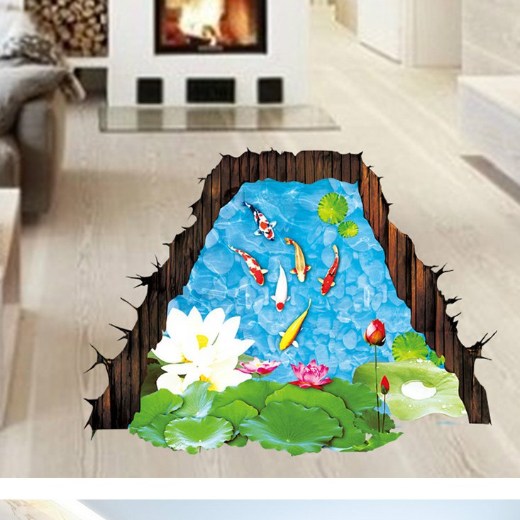 Reliza Wall Sticker Ikan Koi Kamar Mandi Toilet Fish Lotus Pool Stiker Dinding LDR9219