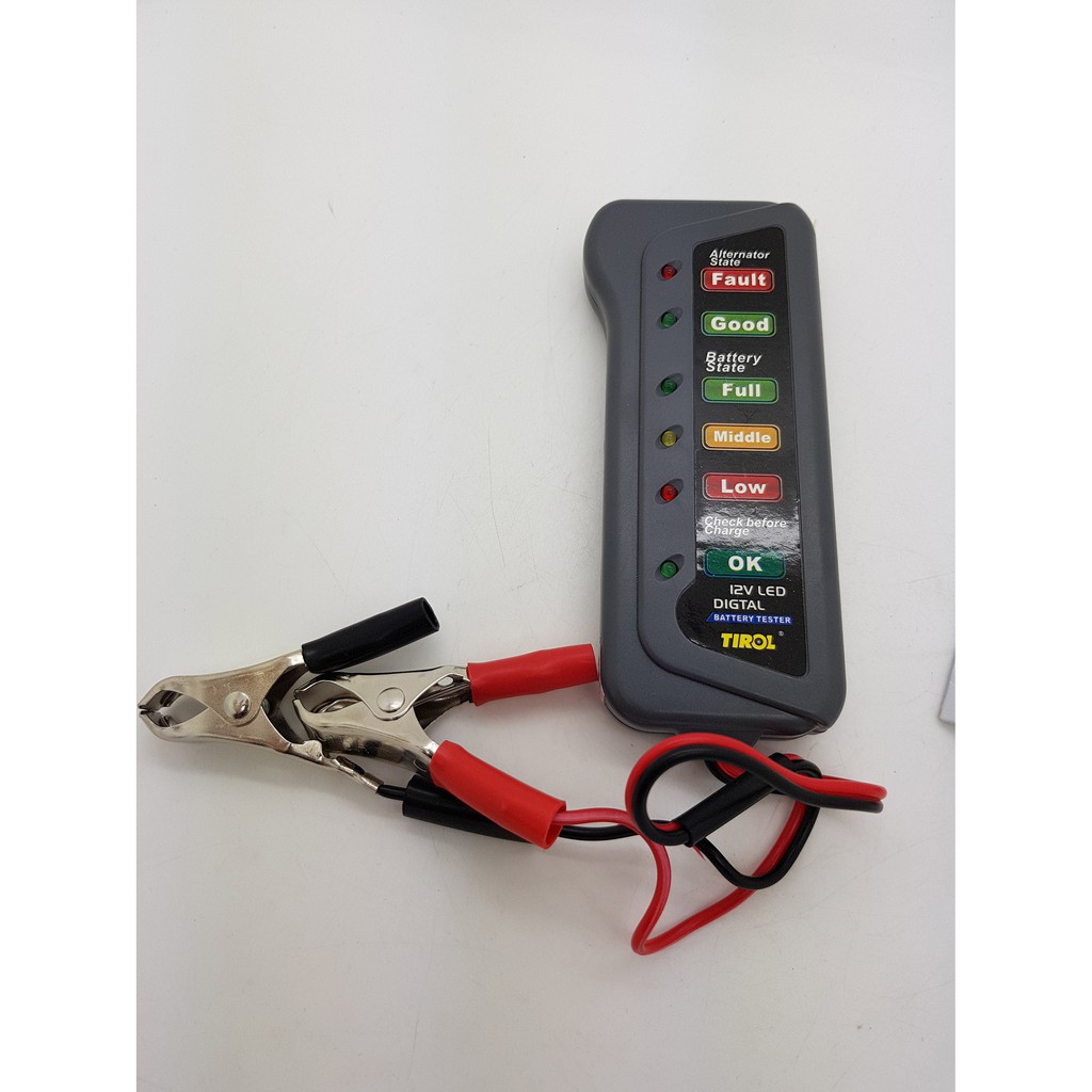 Battery Tester with Two Clips Tirol 12 Volt LED Battery / aki / accu