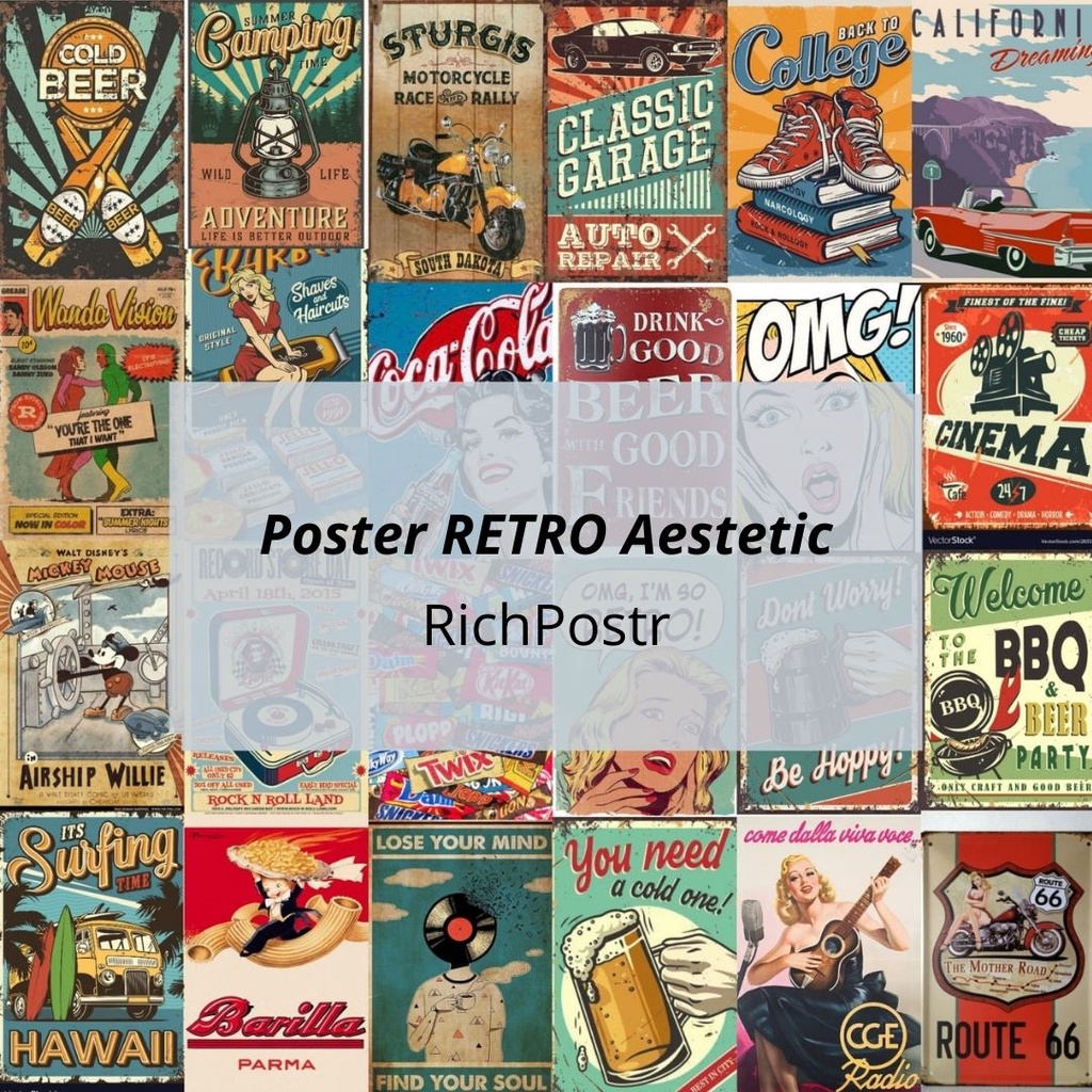 POSTER Dinding RETRO VINTAGE Aesthetic Wall Dekor foto warna biru  dekorasi hiasan dinding kekinian 