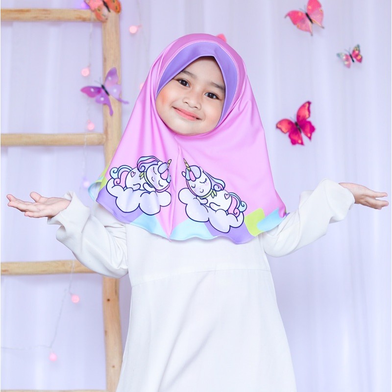 HIJAB INSTANT UNICAKE / HIJAB INSTANT UNUCORN CAKE / JILBAB ANAK KARAKTER LUCU /  HIJAB ANAK