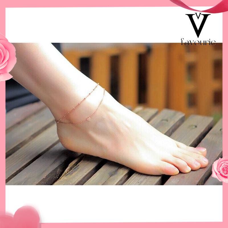 [COD]Fashion Double Layer Love Beach Anklet Titanium Steel Gift Alas Kaki-FA