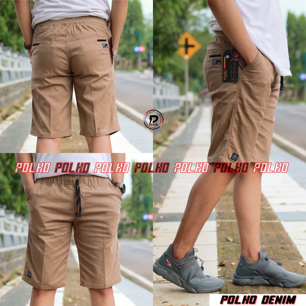 Celana Chino Pendek Pria Pinggang Karet 27-44 Original POLHO