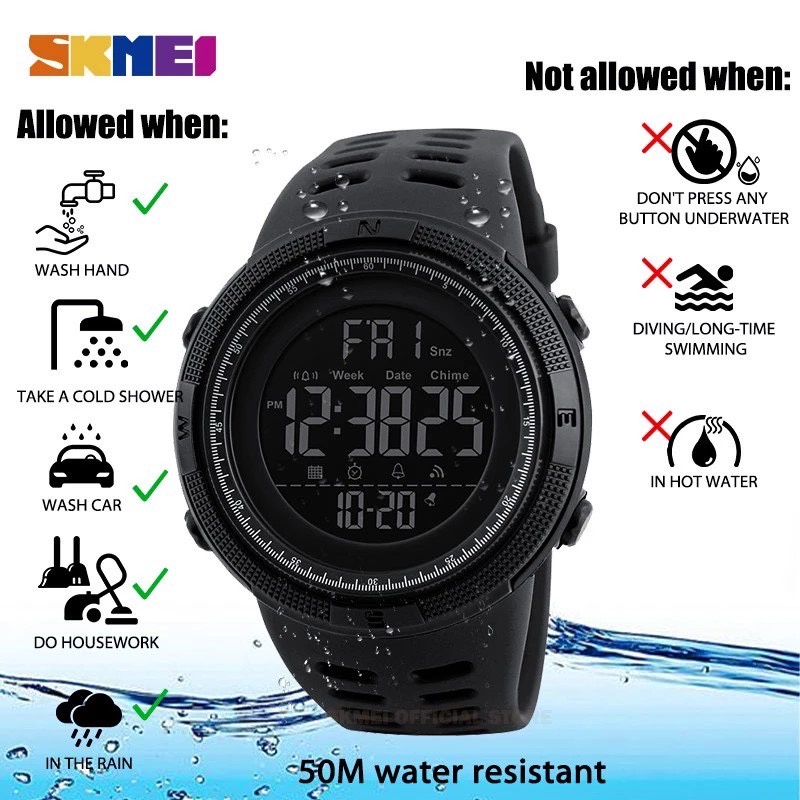 Jam Tangan Pria SKMEI 1251 Full HITAM Digital Anti Air ORIGINAL WATER RESSISTANT