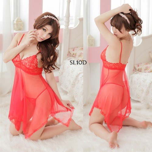 [SIAP KIRIM] LINGERIE SEXT BAJU TIDUR TRANSPARAN GAUN TIDUR  LACE MERAH JUMBO XXL SL10D