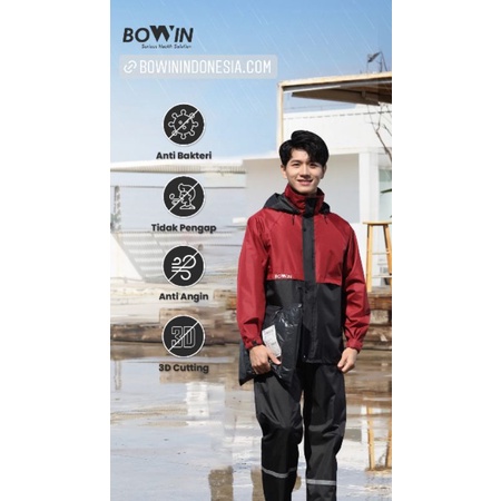 BOWIN Jas Hujan Premium Anti Bakteri (Extra Face Shield + Masker) - 3D Cutting &amp; Breathable