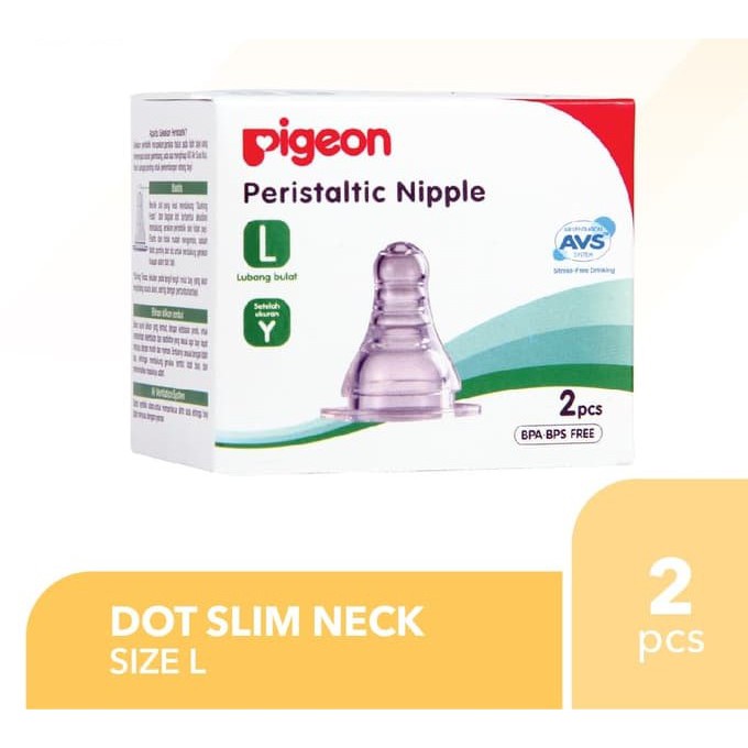 Pigeon Peristaltic Nipple L Slim Neck 2pcs