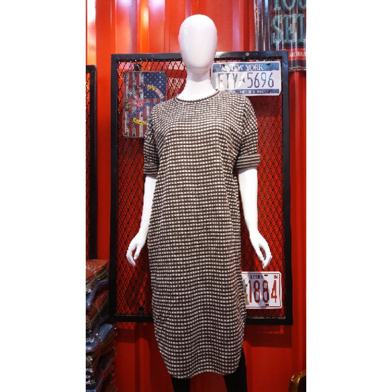 LONG TUNIK KAOS IMPORT MOTIF KOTAK