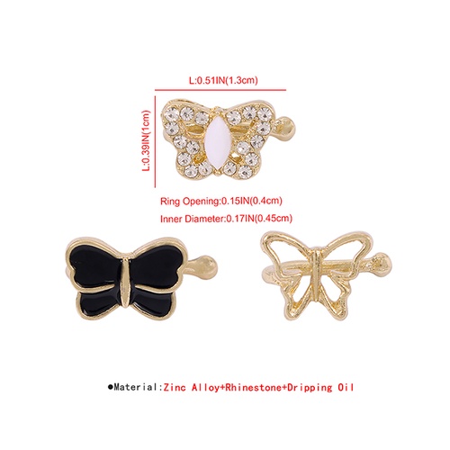 LRC Anting Jepit Fashion Golden Alloy Diamond Butterfly Ear Clip Set V36077