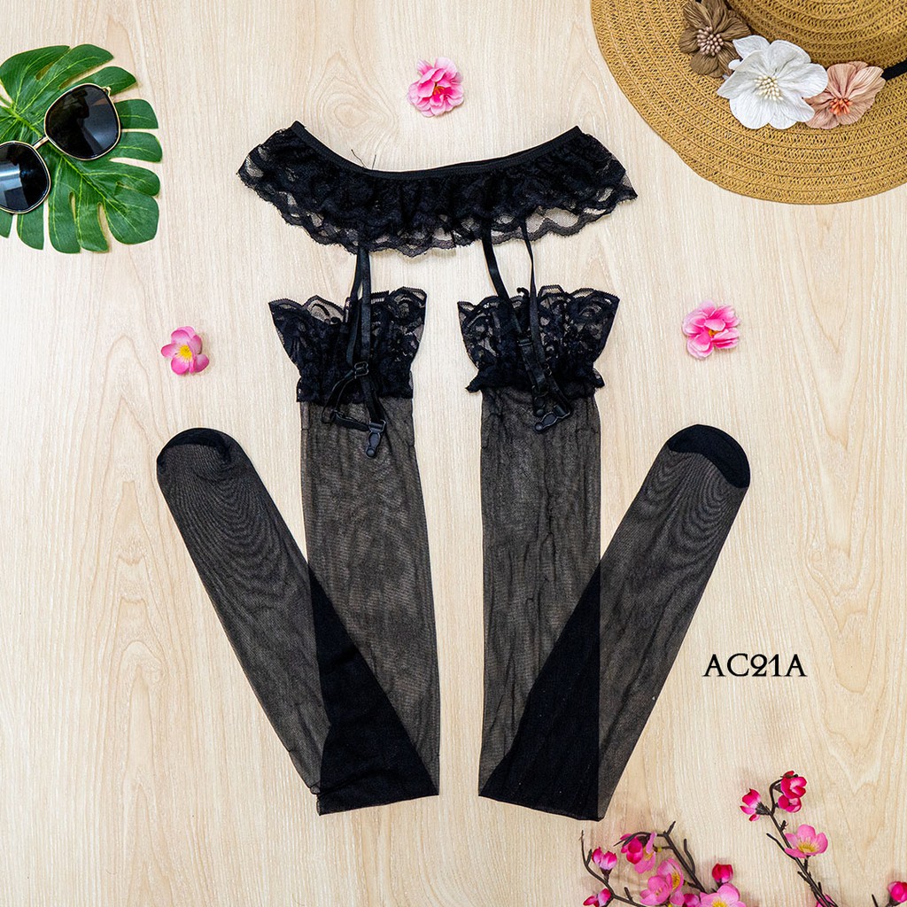 [PRODUK TERMURAH] GARTER BELT SABUK PAHA + STOCKING SEXY LEGGING TRANSPARAN HITAM AC21A