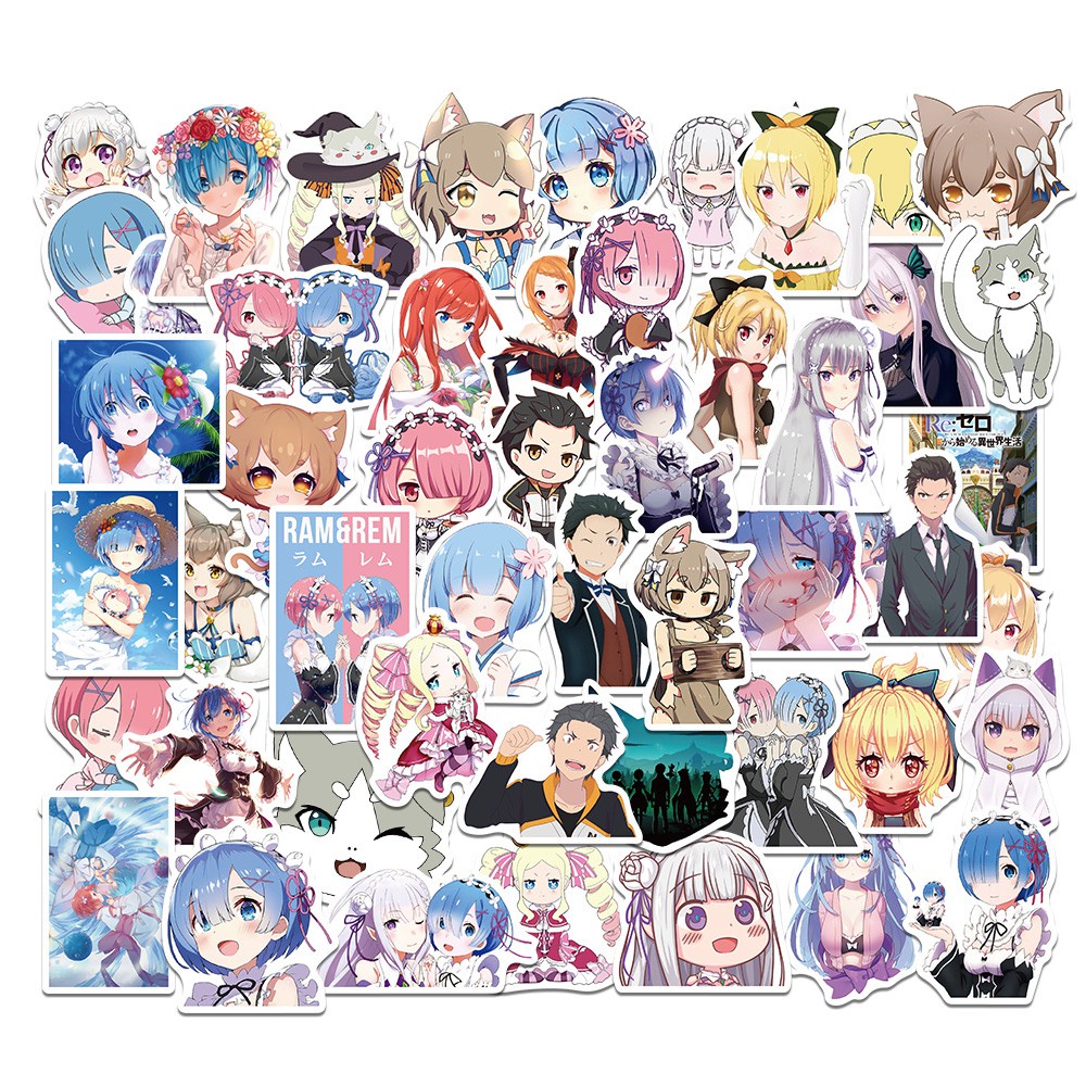 50pcs RE ZERO Starting Life in Another World Stickers for Snowboard Luggage bike WaterBottle Decoration Stickers