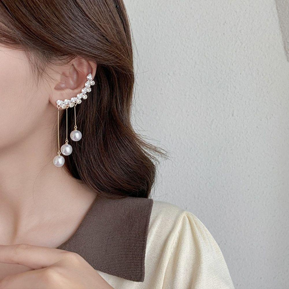 MXBEAUTY Women Stud Earrings Fashion Wanita Simulasi Mutiara Hadiah Untuk Perhiasan Telinganya Bentuk C Panjang Rumbai Ear Loop