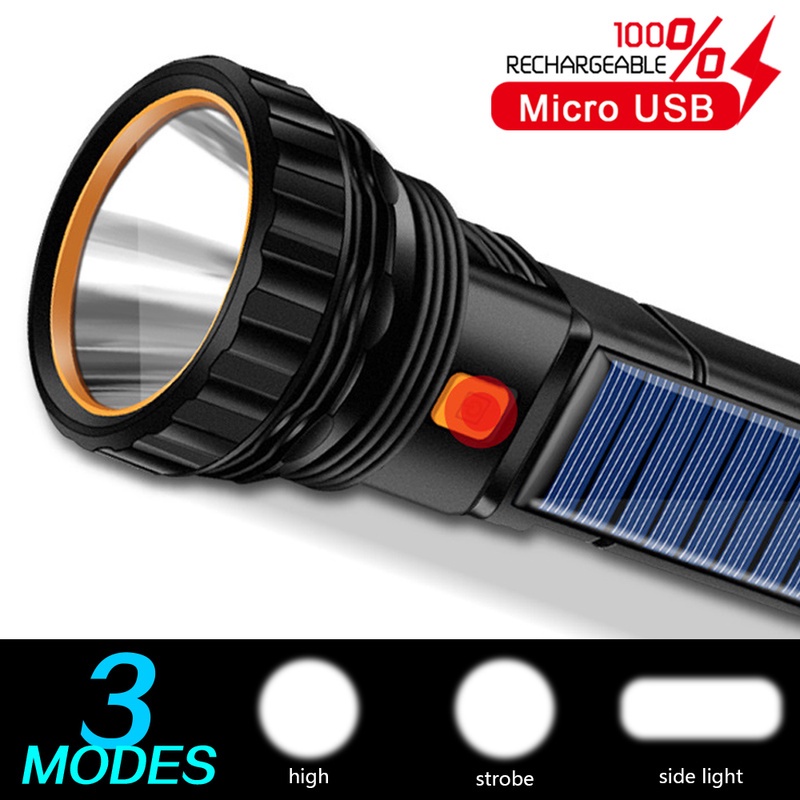 (Solar Usb Rechargeable Lampu Senter Led Cob 3 Mode Tahan Air Untuk Hiking / Camping / Outdoor