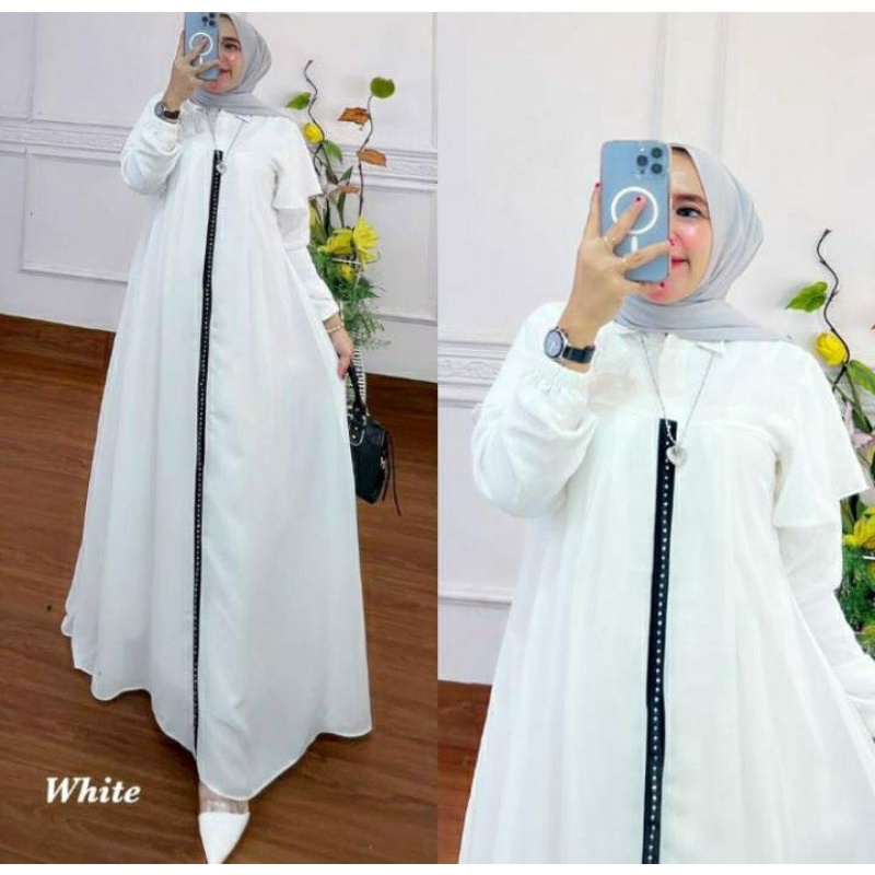 Gamis ceruty Babydoll full puring Gamis polos Gamis putih Gamis Malaysia