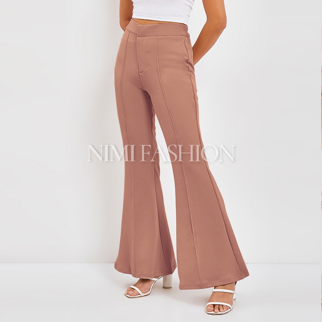 NIMI - Dyara Pants Celana Cutbray Scuba Highwaist Premium Wanita Wide Leg Scuba pants