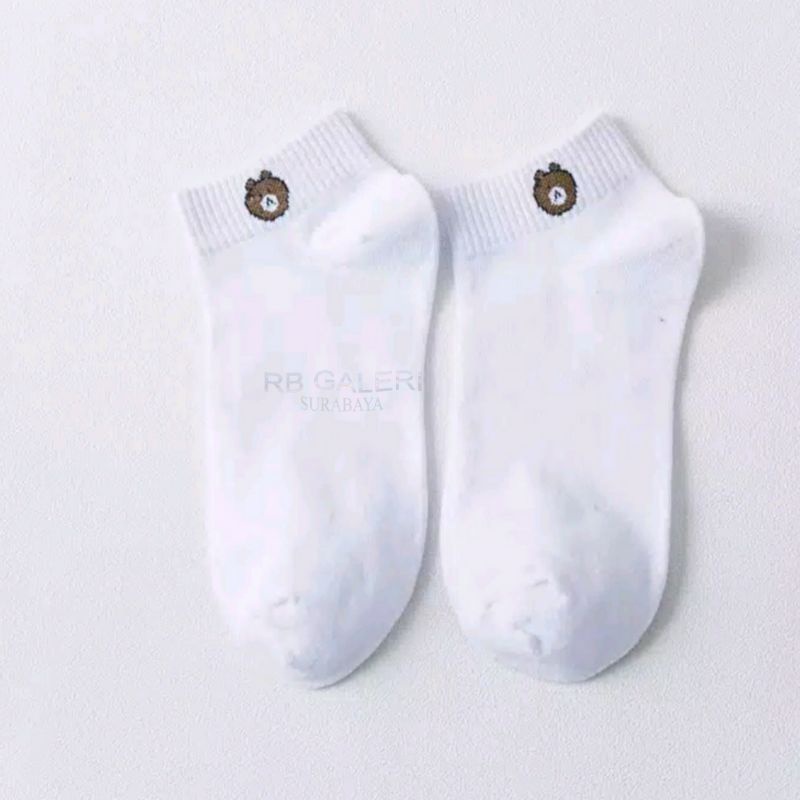 Kaos Kaki Fashion Unisex Motif Polos Beruang Fashion Wanita Pria KAOSKAKI ANKLE Sock BUNGA RB-BERUANG - PUTIH