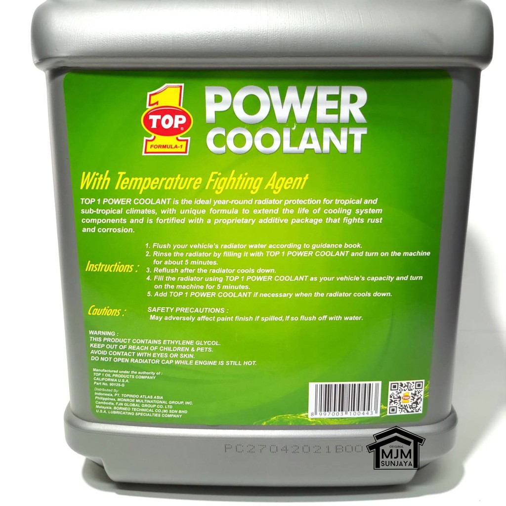 TOP 1 ONE POWER COOLANT 1 Galon 4 Liter Air Radiator Mobil HIJAU ORIGINAL TUANG