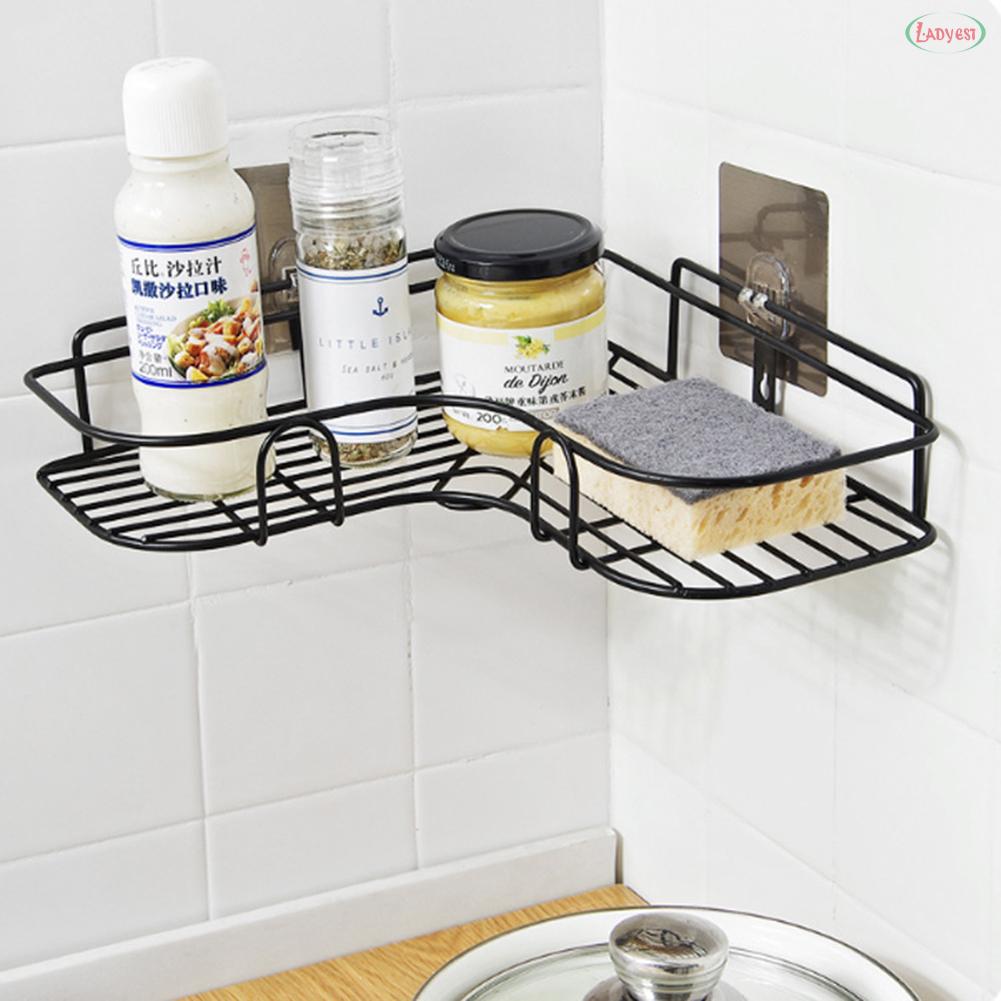 Corner Shelf Basket Tidy Adhersive Corner Storage Shelf Organiser Stainless Steel Wall Mounted Shopee Indonesia