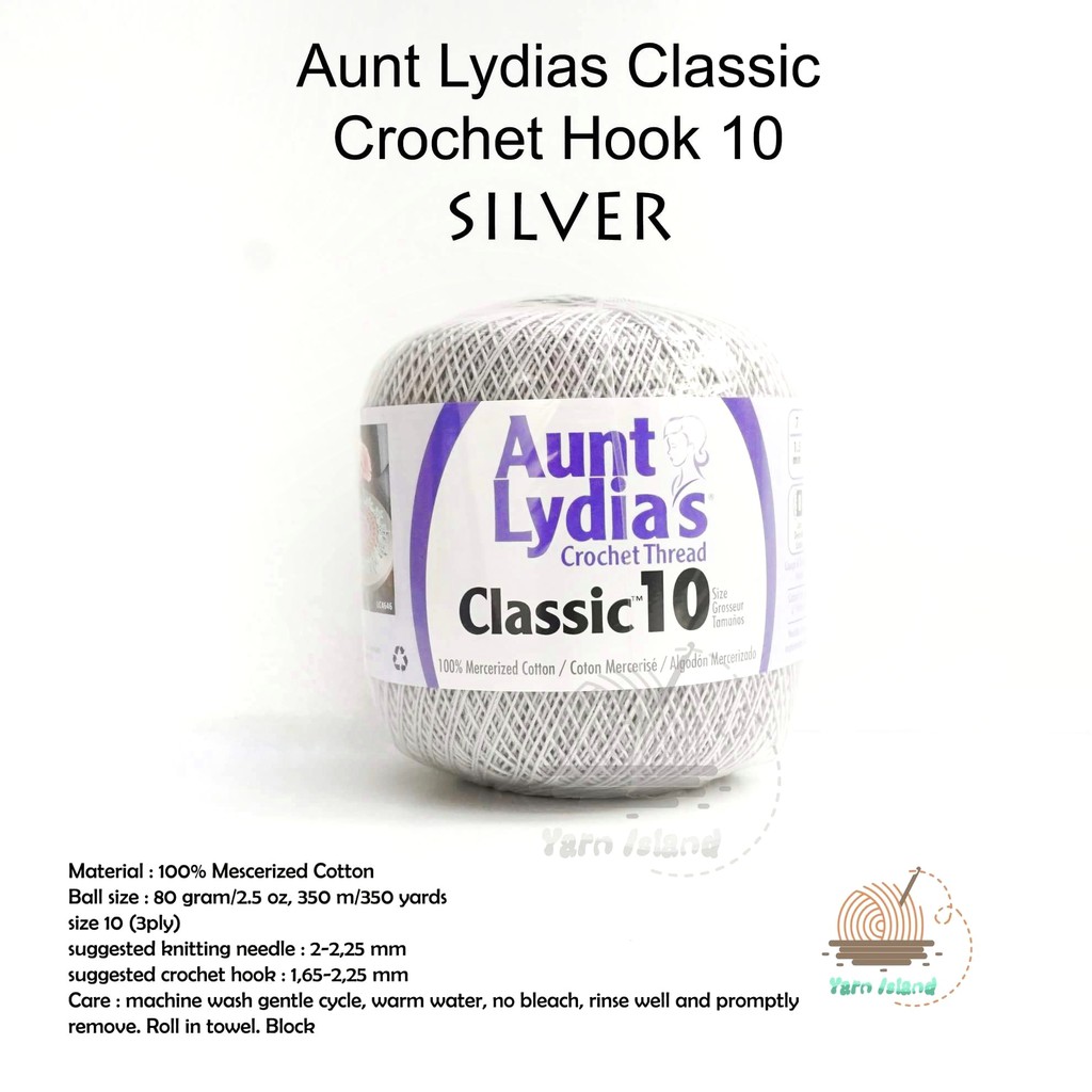 Benang Rajut Aunt Lydia Classic Crochet Hook 10 Silver