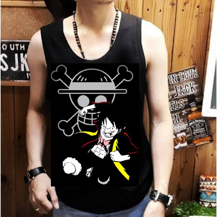 Shalch Trendy - Singlet Pria Tanpa Lengan Gambar Luffy Tinju / Pakaian Pria