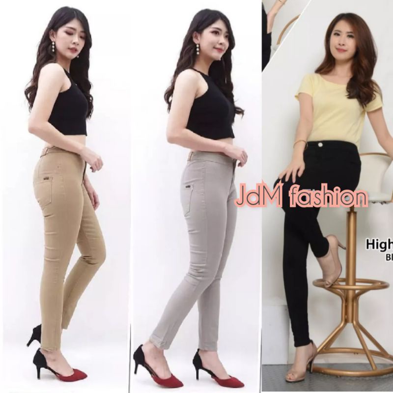 CELANA CHINO WANITA CELANA HW BAHAN STREET MOCCA, HITAM, KREM, CAPPUCINO, ABU TUA