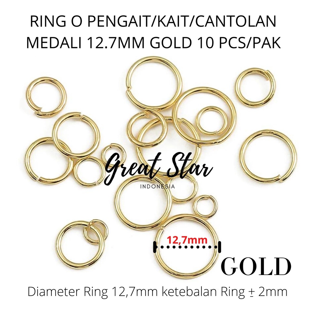 RING O PENGAIT/KAIT/CANTOLAN MEDALI 12.7MM GOLD 10 PCS/PAK