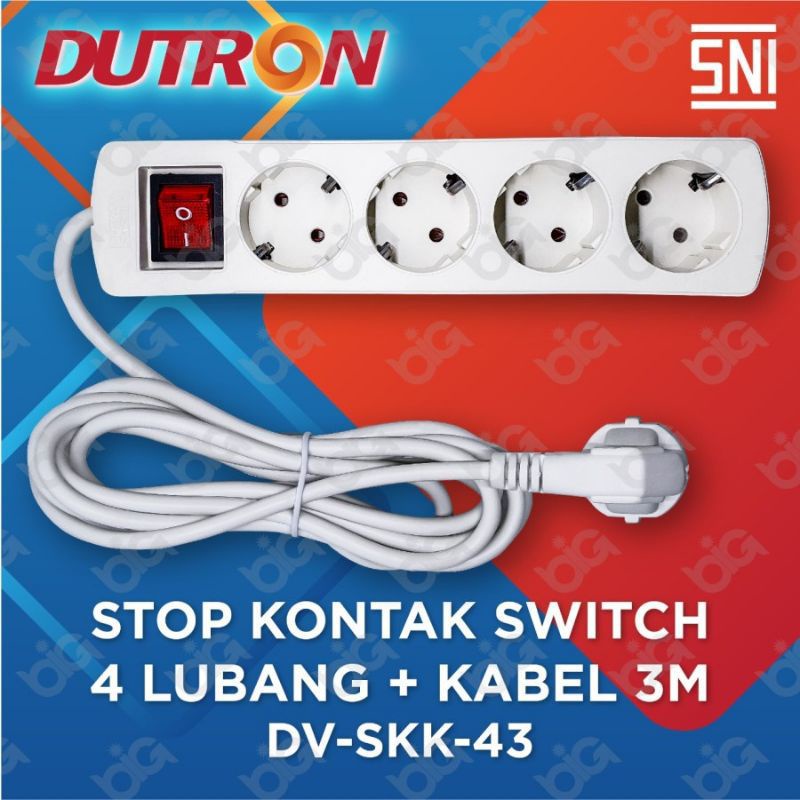 STOP KONTAK 4 LUBANG + KABEL 3 METER DUTRON DV-SKK-43 COLOK COLOKAN SAMBUNGAN LISTRIK KUNINGAN ASLI 4 LOBANG 3M CABLE