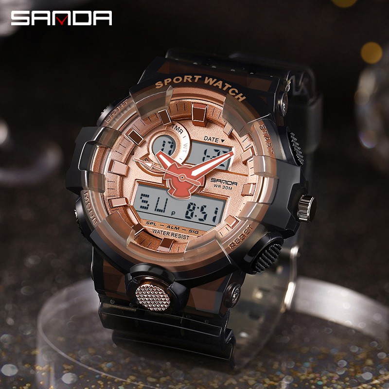 SANDA WATCH 778 Jam Tangan Pria Wanita Digital Analog Dual Time Tali Rubber WATCHKITE WKOS