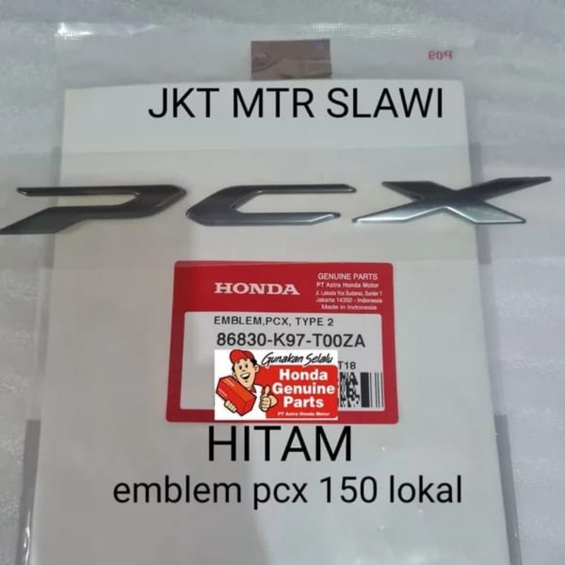 86830-K97-T00ZA emblem pcx 150 lokal emblem pcx warna hitam ori honda ahm