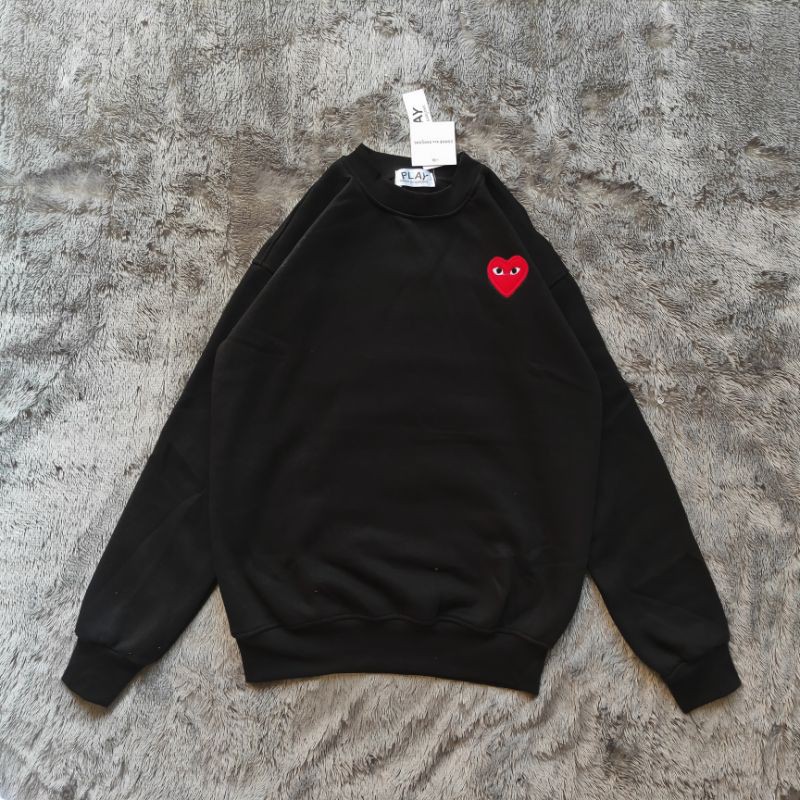 Sweater Crewneck Play Cdg Bordir Logo Fulltag &amp; Lebel