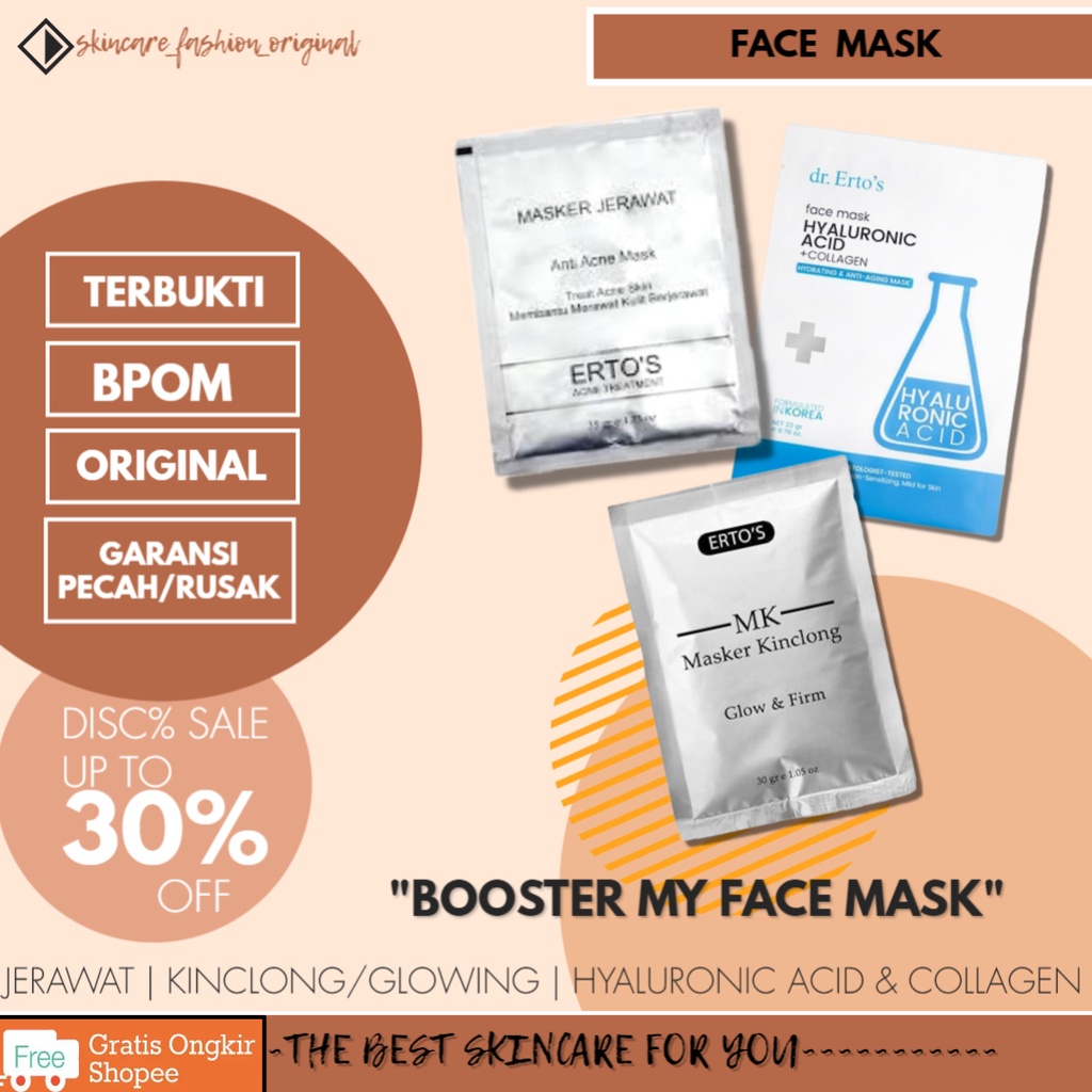 Masker Wajah Hyaluronic / Glowing Kinclong / Jerawat - ERTOS Mask - Skin Care ORIGINAL BPOM
