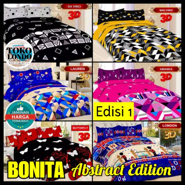 Sprei BONITA King Size uk 180 180x200 Bantal 2 Bantal 4 Motif Abstrak Cactus Butterfly Everbest Wedding Malvino