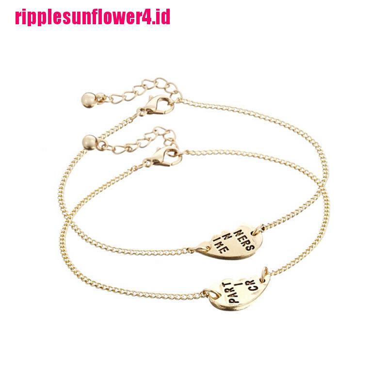 2pcs / Set Gelang Persahabatan Dengan Liontin Bentuk Hati Motif Tulisan Best Friends Forever