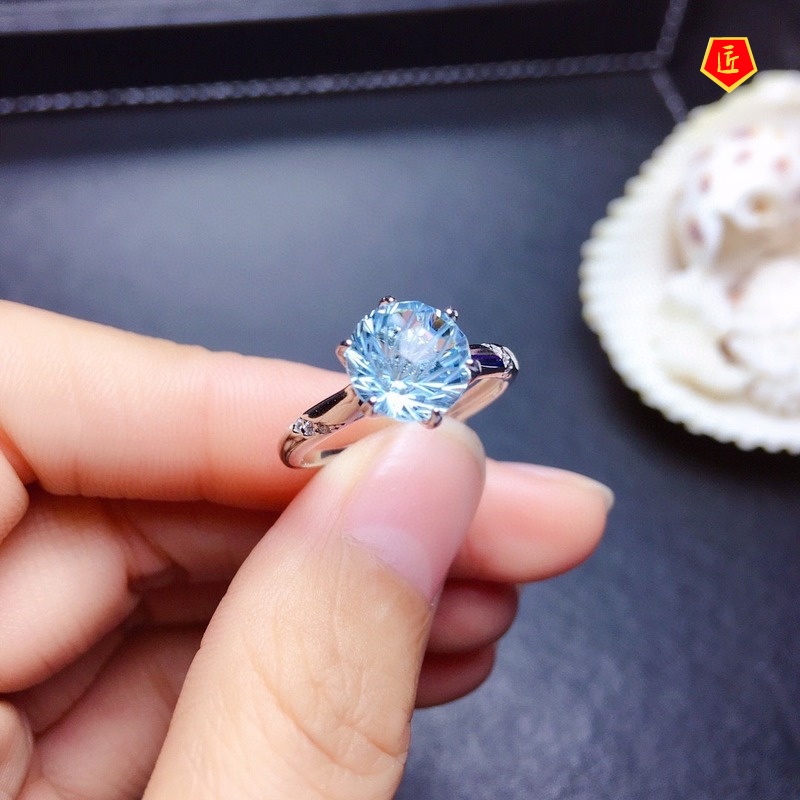 [Ready Stock]Simple Exquisite 2 Karat Blue Topaz Ring