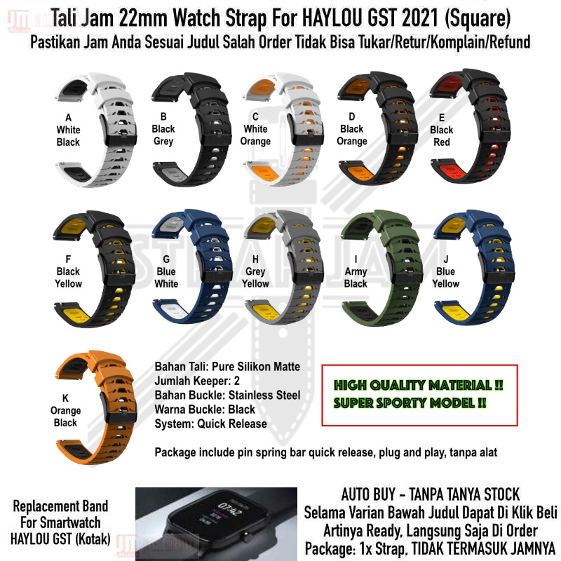 GTO Tali Jam Haylou GST LS09B (Kotak) - Strap 22mm Rubber Silikon Keren