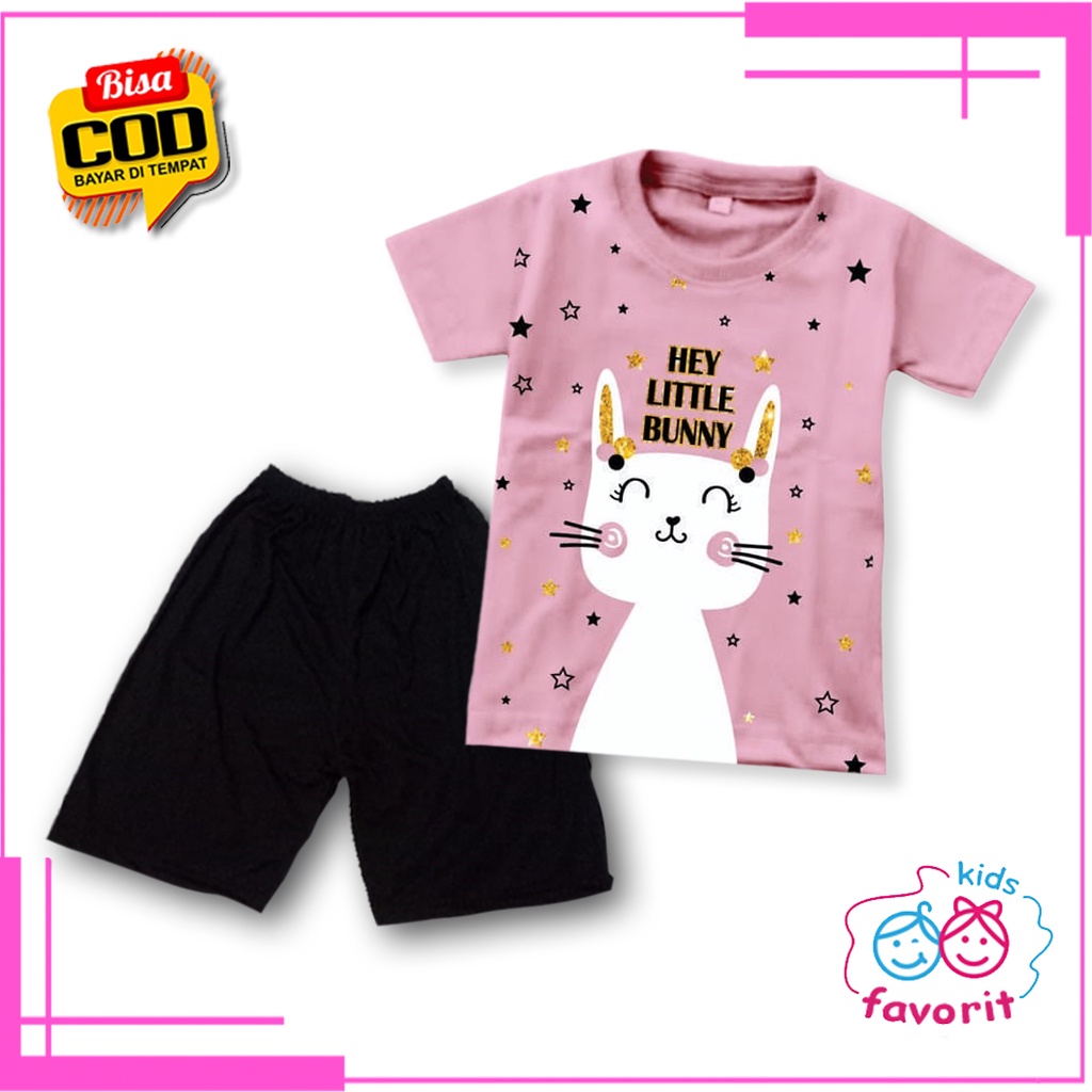 Favorit kids Baju setelan bayi &amp; anak perempuan lengan pendek cat hey little bunny untuk 12 bulan - 10 tahun