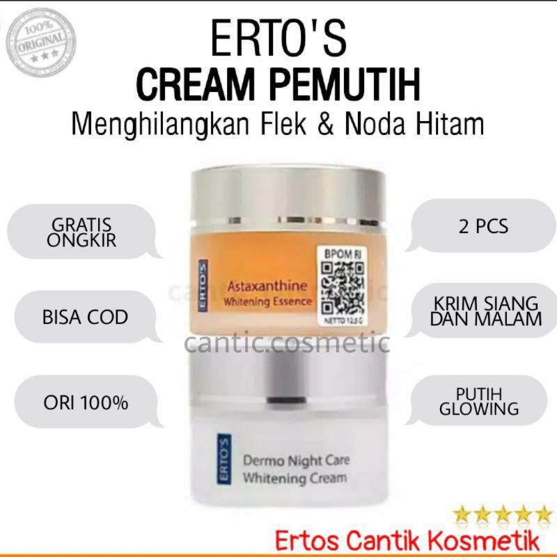 Krim Pemutih Cream Siang Malam Ertos Astaxanthine Whitening Dan Dermo Night Care Original Indonesia