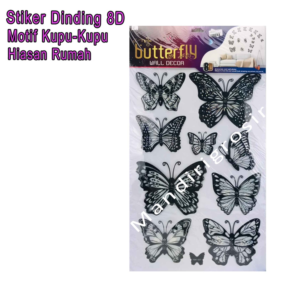 Stiker Dinding 8D *Stiker * Stiker Motif Kupu-Kupu * Hitam Putih