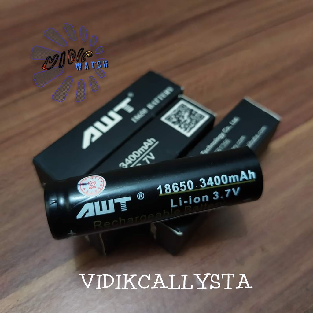 Baterai AWT Original 18650 3400mAh Rokok Electric batre Rokok Vape Electrik