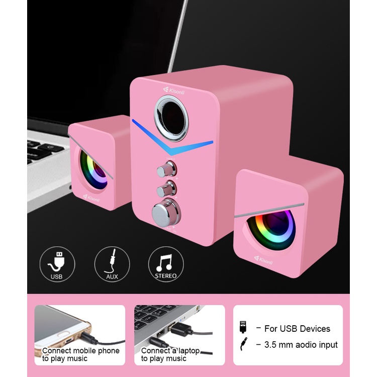 Speaker Aktif Multimedia Komputer Laptop U3100 Bass Treble And Subwoofer Pink -XOBOX