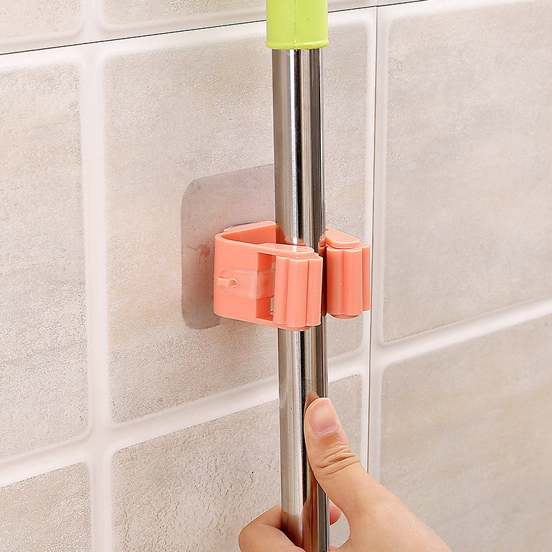 [Wall Mounted Mop Organizer Holder ][Bathroom Self Adhesive Wall Sticker Floor Mop Clip ][Nail-Free Space Saving Mop Storage Rack][ Multifunctional Organizer Shelf]