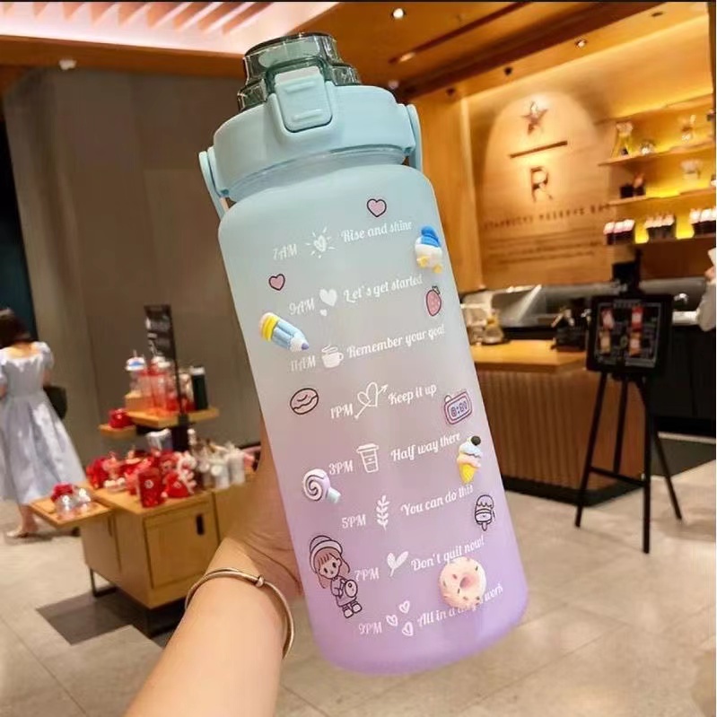 Botol Minum 2 Liter 2000ML VIRAL 2L Korea Kekinian Lucu Unik Warna Gradasi WITH STIKER-7