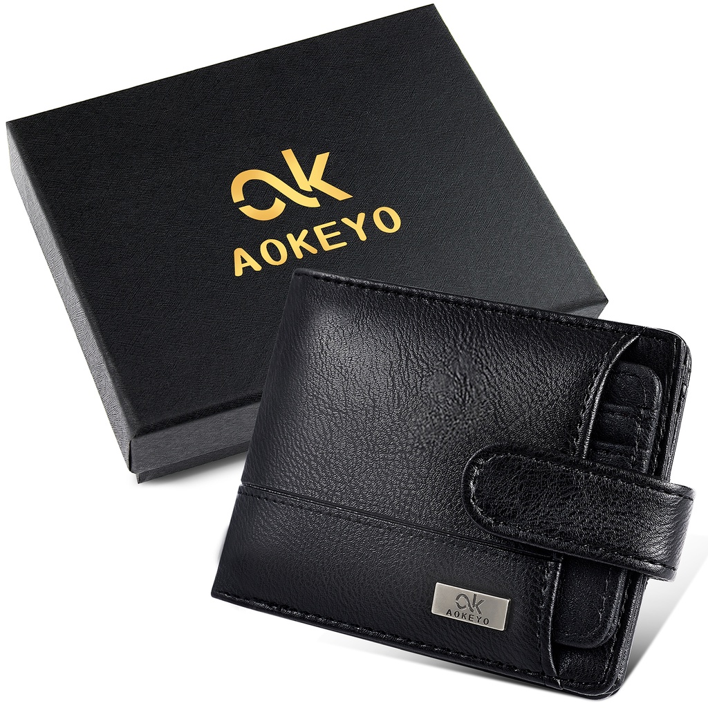 OFFICIAL AOKEYO DOMPET PRIA/DOMPET KULIT PRIA/DOMPET LIPAT PRIA PENDEK 10 SLOT KARTUKOTAK HADIAH