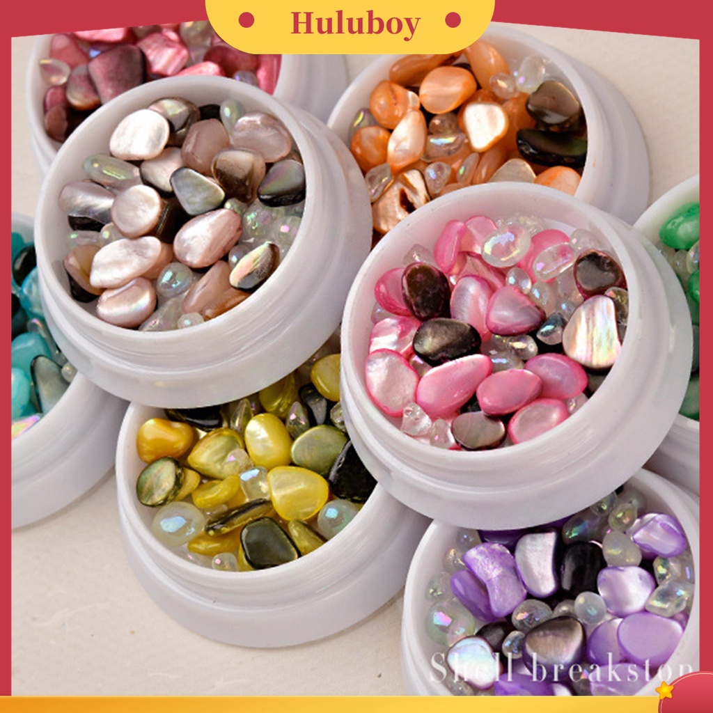 Huluboy Huluboy♡ 1 Kotak Stiker Kuku Efek Batu Kerang 3D Warna-Warni Gaya Jepang Untuk Salon